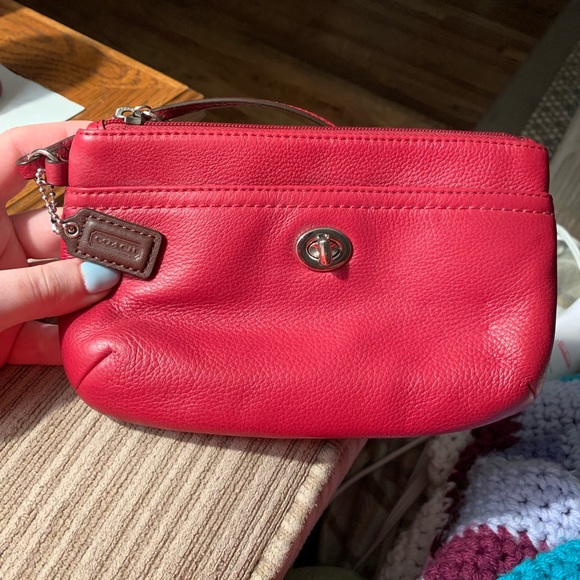 Coach Handbags - Coach Red Leather Turnlock Wristlet